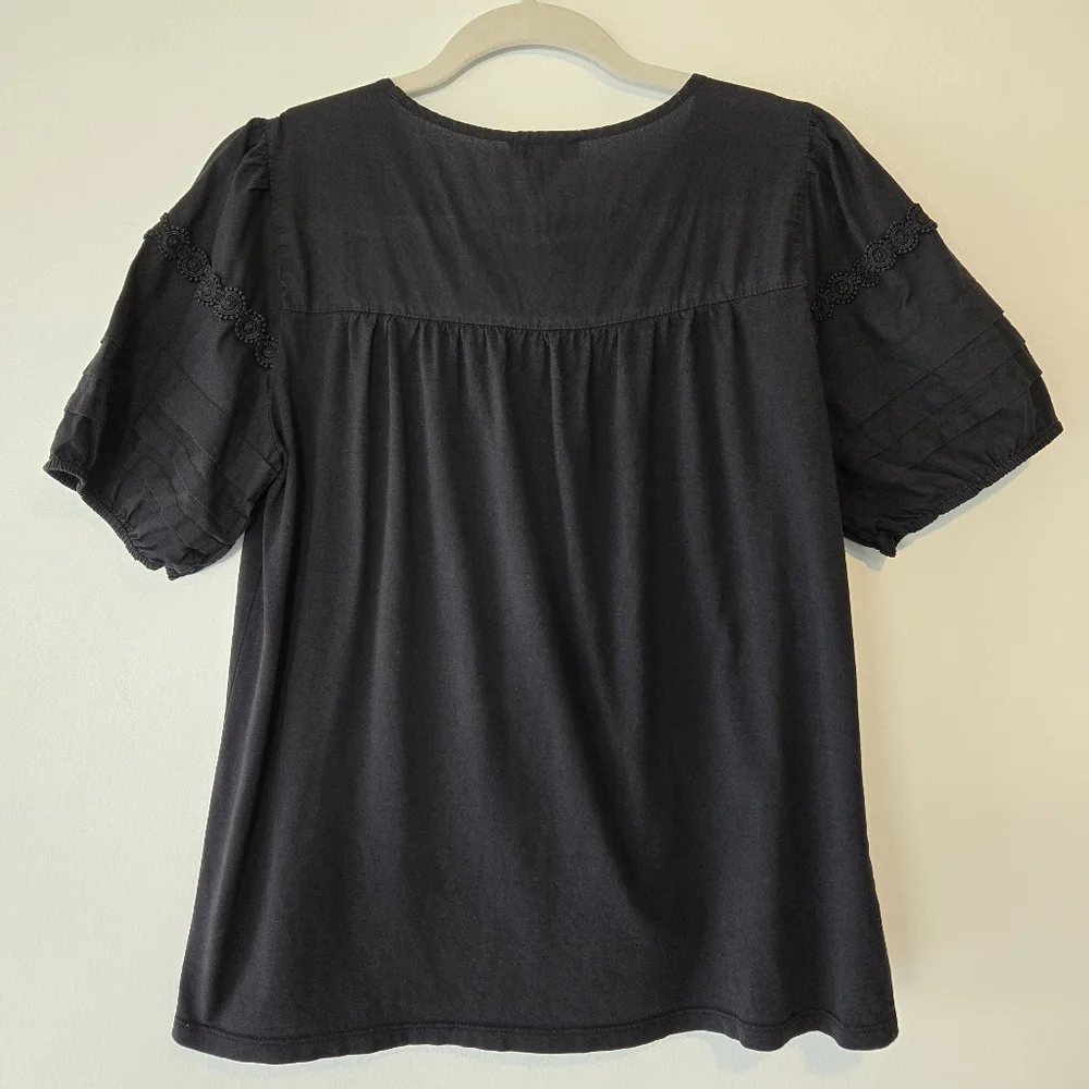 J. Crew Black Pintucked Puff Sleeve Peasant Prairie Blouse Top Size Small